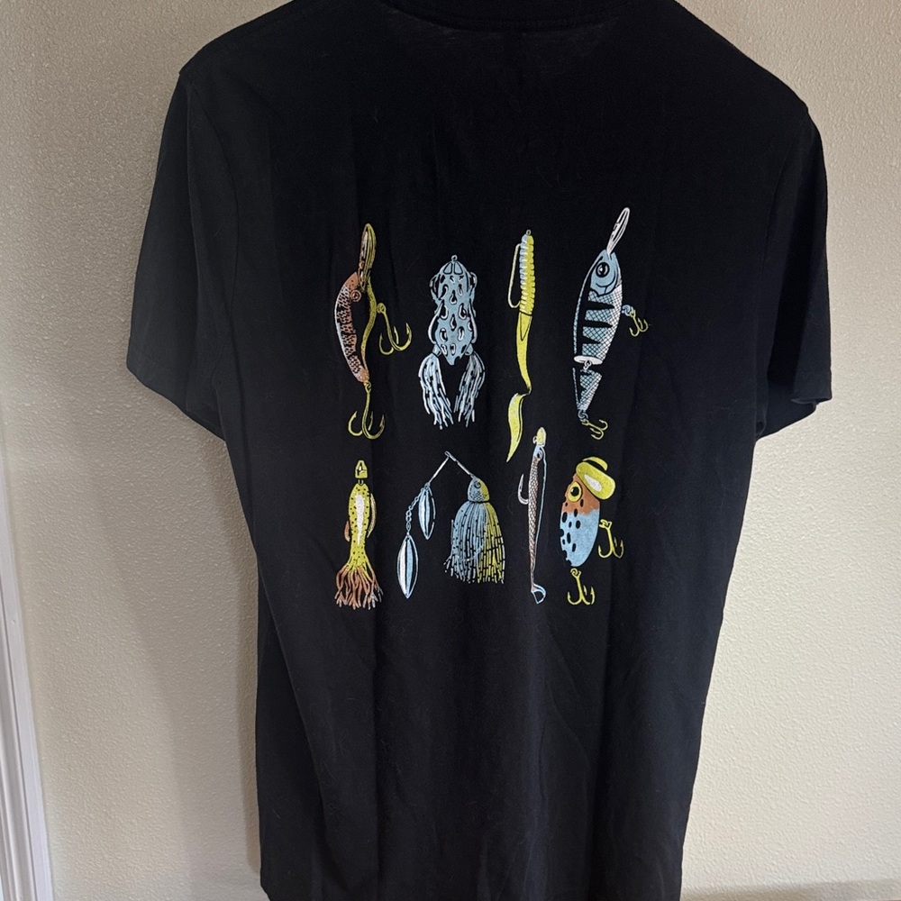 Yeti Black Short Sleeve Tee with Fishing Tackle Bait Spinners Decal